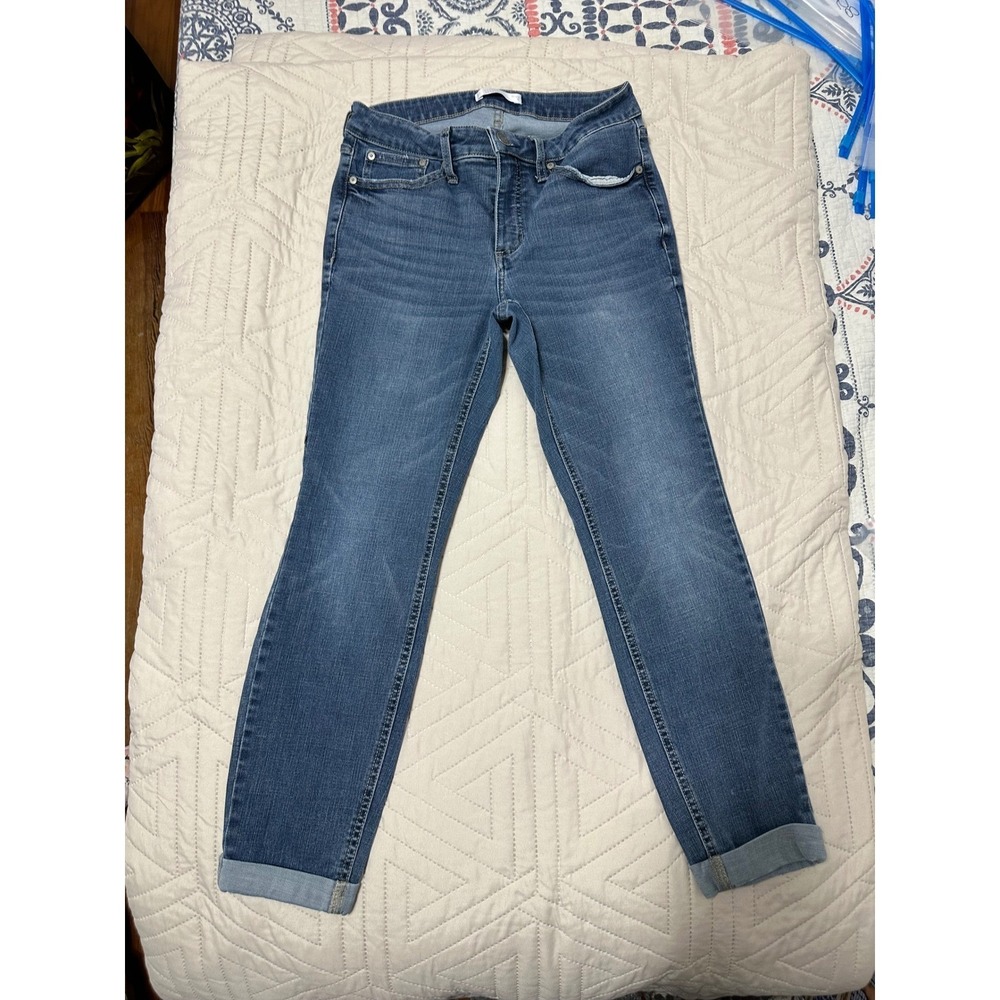 LC Lauren Conrad Womens Skinny Jeans Size 8 Medium Wash Denim Cuffed Slim Fit